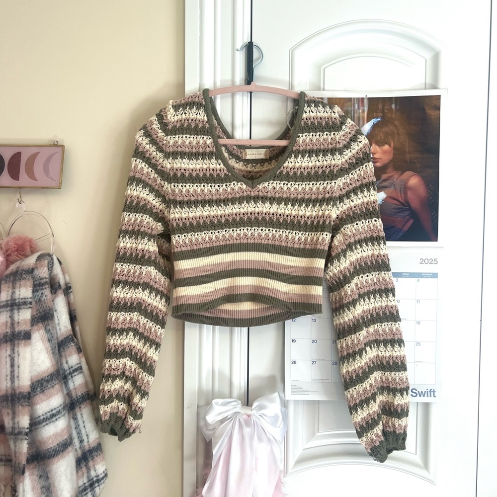Altar'd State green, dusty pink, and cream colored sweater. Size medium :)